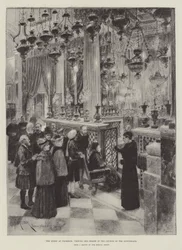 Die Königin in Florenz, besichtigt das Heiligtum in der Kirche der Annunziata